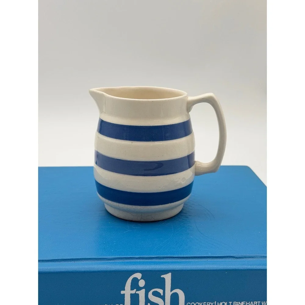 Vintage Staffordshire Chef Ware Blue White Striped Creamer Pitcher England 4in